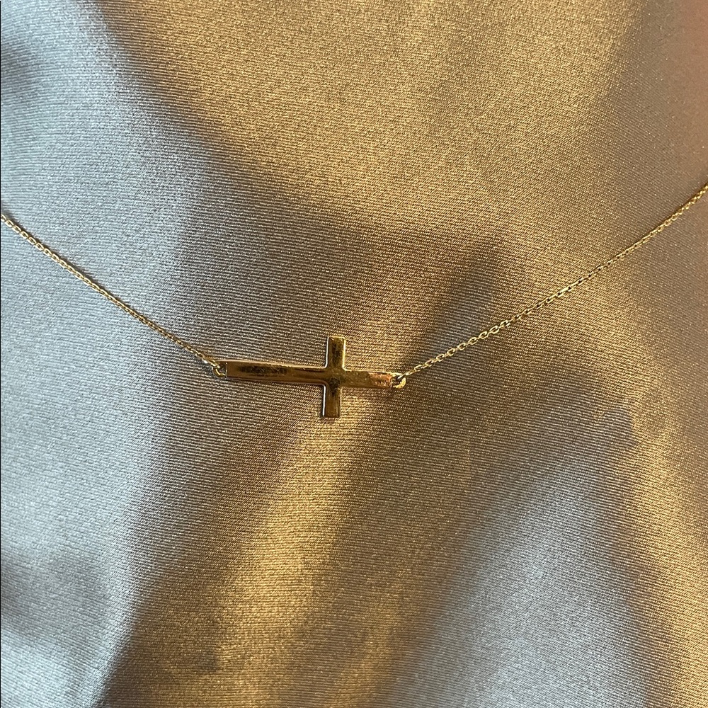 Solid 14k Sideways Cross Necklace 17”